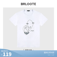 Brloote/巴魯特短袖T恤男女士時(shí)尚線(xiàn)繡純棉圓領(lǐng)體恤衫夏季休閑子裝T恤 男款白色 N42