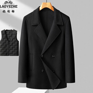 老爺車(chē)（COCHE CLASICO）秋冬高端男士新款綿羊毛雙面呢大衣西裝高端雙排扣羊毛呢外套風(fēng)衣 黑色-21888羽絨內膽 XL 180碼【140-155】斤