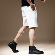 貴色歐洲站輕奢冰涼感白色休閑短褲男夏季薄款寬松直筒五分中褲 白色B款 34 _二尺七