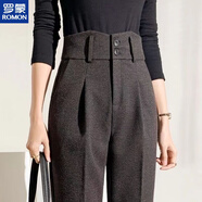 羅蒙（ROMON）休閑褲女2025秋冬新款韓版個(gè)性?xún)杉~棉質(zhì)毛呢款九分長(cháng)款厚款西裝褲 深灰色-厚 XS