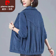 皮爾卡丹燈芯絨外套女春秋韓版寬松2025新款大碼女裝休閑百搭中年媽媽夾克 藍色 薄款 M