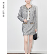 FEMLY 輕奢千金風(fēng)小香粗花呢釘鉆短外套+半身裙2512808 灰色 M