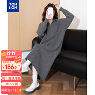 唐獅（TonLion）2025秋冬女翻領拉鏈寬松長袖連衣裙