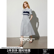 初語撞色條紋短袖polo裙女2024夏季新款復(fù)古減齡寬松連衣裙長裙 花灰色 XL