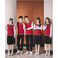合唱朗誦演出服初中生高中生小學(xué)生班服套裝學(xué)院風(fēng)校服背心三件套 男紅背心+白長(zhǎng)袖+黑褲子+新綠帶 2XL