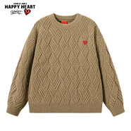 查爾斯桃心圓領(lǐng)毛衣男秋冬季新款?lèi)?ài)心刺繡針織衫情侶同款 卡其 L