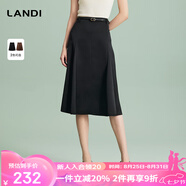 LANDI[赫本傘裙]LANDI垂墜高級感高腰通勤半身裙女中長裙夏新品 夜幕黑 2XL