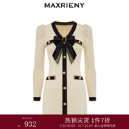 MAXRIENY財閥千金針織裙蝴蝶結小香風(fēng)新年紅連衣裙氣質(zhì)顯瘦短裙 奶油色 M 02