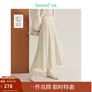 茵曼（INMAN）綿羊毛復古高腰半身裙2024冬女裝新款寬松保暖百搭大擺傘裙長裙子 米白色 XL