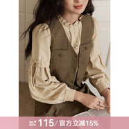謎秀復古學(xué)院風(fēng)襯衫毛呢馬甲半身裙女2025春季新款女裝不含腰帶 綠色外套（裙子需另拍） S