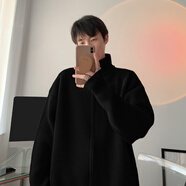 普戈斯灰色雙拉鏈開衫毛衣男秋冬美式復(fù)古外套cleanfit高級感立領(lǐng)針織衫 黑色 S 推薦85-100斤