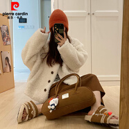 皮爾卡丹（pierre cardin）韓系小香風(fēng)羊羔毛皮草女冬季新款毛毛外套蝙蝠袖 米白色 M
