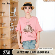 謎底印花T恤短袖女2025夏新款圓領(lǐng)粉色原創(chuàng  )繡花寬松上衣256MT6023 淺桃粉 L