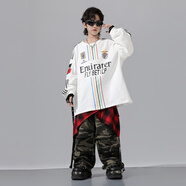 魅樂(lè )凱兒童街舞演出服女童爵士舞服男孩帥氣hiphop潮服少兒美式嘻哈套裝 白衣+迷彩長(cháng)褲 150 （尺碼偏大/寬松）