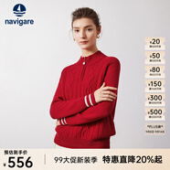Navigare意大利小帆船寬松羊毛衫女士秋冬休閑半開領(lǐng)毛衣100%羊毛針織衫女 布萊肯紅 M