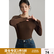 獨(dú)束大碼女裝【多色可選】圓領(lǐng)修身打底衫女冬新款無壓感正肩針織衫 糖咖色 XL