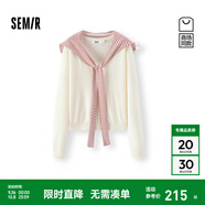 森馬（Semir）森馬商場(chǎng)同款|針織衫女秋條紋披肩V領(lǐng)短款毛衫2025新款文藝兩件套 珍珠白10201 S