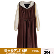 獨束大碼女裝撞色甜美娃娃領(lǐng)連衣裙冬裝新款氣質(zhì)復古風(fēng)中長(cháng)款裙子 茶褐色【160版本】 XL