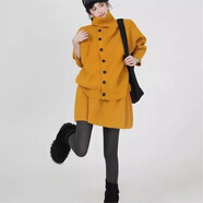 高領(lǐng)針織衫2024秋冬季新款韓系寬松開(kāi)衫長(zhǎng)袖加厚毛衣兩件套潮 黃色兩件套【高品質(zhì)面料厚實(shí) 均碼 尺碼85-95