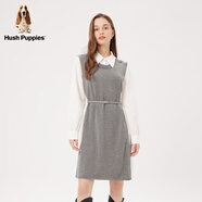 HUSH PUPPIES【含羊羔毛】暇步士女裝春季假兩件襯衫領(lǐng)連衣裙通勤時(shí)尚長(zhǎng)袖拼接 519花灰 S