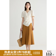 獨(dú)束大碼女裝設(shè)計(jì)感簡約顯瘦收腰T恤微胖MM夏日時(shí)髦百搭短袖上衣 奶油乳酪 2XL (尺碼：4)