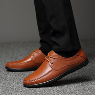 帝洛馳秋冬戶(hù)外小碼軟皮男鞋36休閑皮鞋英倫頭層牛皮真皮特大碼46樂(lè )福鞋 淺棕色 36 (230mm) 皮鞋碼