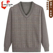 皮爾卡丹（pierre cardin）中老年爸爸裝V領(lǐng)春秋冬打底衫60歲老年人加厚毛衣?tīng)敔斞b冬季衣服 V領(lǐng)3#【好料升級款】卡其色 M 105【建議80-100斤】