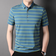 OEMG偉志男裝群豪高端偉志男式T恤polo條紋衫商務(wù)男裝夏涼感透 藍色 L -170