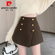 皮爾卡丹（pierre cardin）不規(guī)則毛呢短褲女2025新款秋冬季款外穿裙褲排扣咖色a字闊腿靴褲 卡其色 S