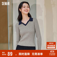 森馬毛衣女短款修身顯瘦簡(jiǎn)約春秋撞色polo領(lǐng)毛衫復古109524107003