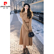 皮爾卡丹（pierre cardin）小香風(fēng)毛衣長(cháng)裙2025冬季法式感氣質(zhì)內搭卡其色針織連衣裙女裝 卡其色連衣裙【標準版】 L 建議105-120斤