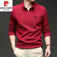 皮爾卡丹（pierre cardin）珠地棉刺繡純棉t恤男士長(cháng)袖春秋季立領(lǐng)半拉鏈打底衛衣男裝體恤衫 919103紅色 M 165/100-115斤