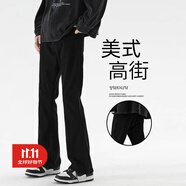 真維斯（Jeanswest）牛仔褲男2025夏季新款修身黑色vibe美式高街褲子復(fù)古微喇叭長褲子 D021黑色 微喇型 L