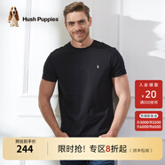 Hush Puppies暇步士男裝夏季男士純色圓領(lǐng)短袖T恤 黑色-097 M