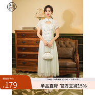 固執(zhí)（OBSTINATE）【特價(jià)】夏季新款中式短袖蕾絲網(wǎng)紗仙氣連衣裙30022LQ07271 藍(lán)色 XL 175/92A