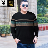 花花公子（PLAYBOY）純棉加碼男士t恤長袖寬松圓領(lǐng)薄底襯衫條紋休閑胖男士大碼 KLA1609黑色 8XL (適合280-300斤)
