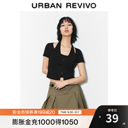 UR2025夏季新款女裝時(shí)尚氣質(zhì)假兩件修身掛脖短袖T恤UYY450158 正黑 L
