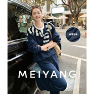 美洋（MEIYANG）好穿套裝 遠紅外加絨保暖抗靜電上衣休閑褲懶人傳穿搭冬季新款 藍色（上衣+休閑褲加長(cháng)版） M