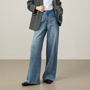 逸陽(yáng)直筒牛仔褲女2025年早秋季新款墜垂感顯高闊腿褲子 牛仔藍 27