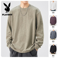 花花公子;PLAYBOY竹節棉長(cháng)袖T恤男2025秋季新款純棉體恤寬松圓領(lǐng)打底衫上衣男秋裝 卡其長(cháng)袖 【秋季新款】 2XL 【建議140-160斤】