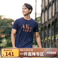 AKSERIESAK男裝復古AK字母經(jīng)典暈染印花親膚舒適圓領(lǐng)休閑短袖T恤男1700083 藏藍色 M