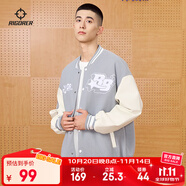 準(zhǔn)者棒球服外套男女春夏美式復(fù)古PU皮袖刺繡潮流百搭寬松運動夾克開衫 灰藍(lán) 4XL (195)