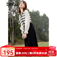 百圖betu女裝春季新款連衣裙法式條紋拼接長袖連衣裙女2401T66 黑色 XS