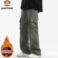 大嘴猴（paul frank）工裝褲男士秋冬季直筒褲子男寬松戶(hù)外休閑褲男褲 藻綠色加絨 XL