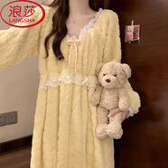 浪莎睡裙女秋冬季加厚加絨珊瑚絨保暖睡衣裙長袖法蘭絨2025新款家居服 6728黃色[優(yōu)質絨 · 柔軟親膚 2XL 數(shù) 建議140-170斤