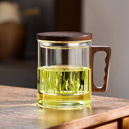 憶壺茶（YIHUTEA）泡茶杯茶水分離玻璃杯辦公室家用水杯男士茶杯玻璃高硼硅綠茶杯子 【800ML】加寬木把泡茶杯