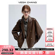 VEGA CHANG【走一推薦】春秋季皮衣外套女2025年新款復(fù)古曠野美拉德外套 機(jī)車棕 S