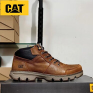 卡特（CAT）圓頭系帶男鞋工裝高幫真牛皮休閑耐磨牛皮輕便戶(hù)外休閑鞋 紅棕色 42 皮鞋尺碼