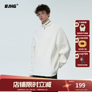 BJHG不計(jì)后果秋冬基礎(chǔ)款條紋高領(lǐng)毛衣男潮美式情侶寬松中性風(fēng)針織衫女 活力白 M
