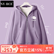 NY-RCE早秋連帽開衫衛(wèi)衣女春秋薄款長袖新款秋季外套女款秋裝上衣 丁香紫(云胸標(biāo)) L